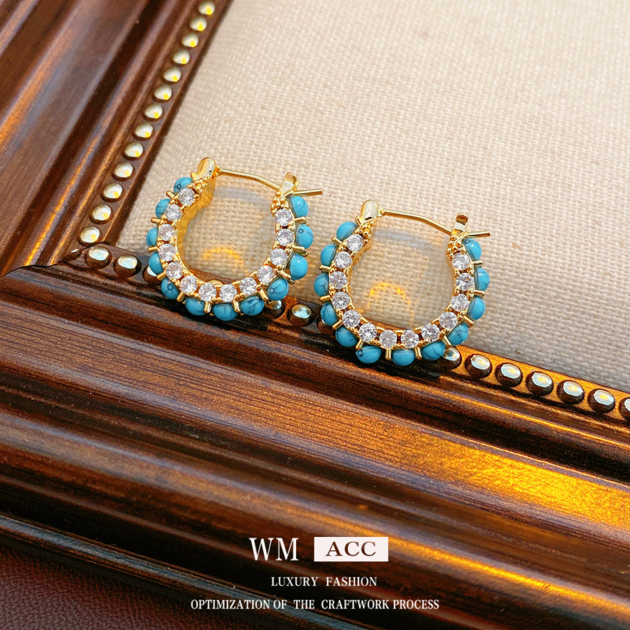 Electroplated Zircon Resin Round Ear Clip Temperament Earrings