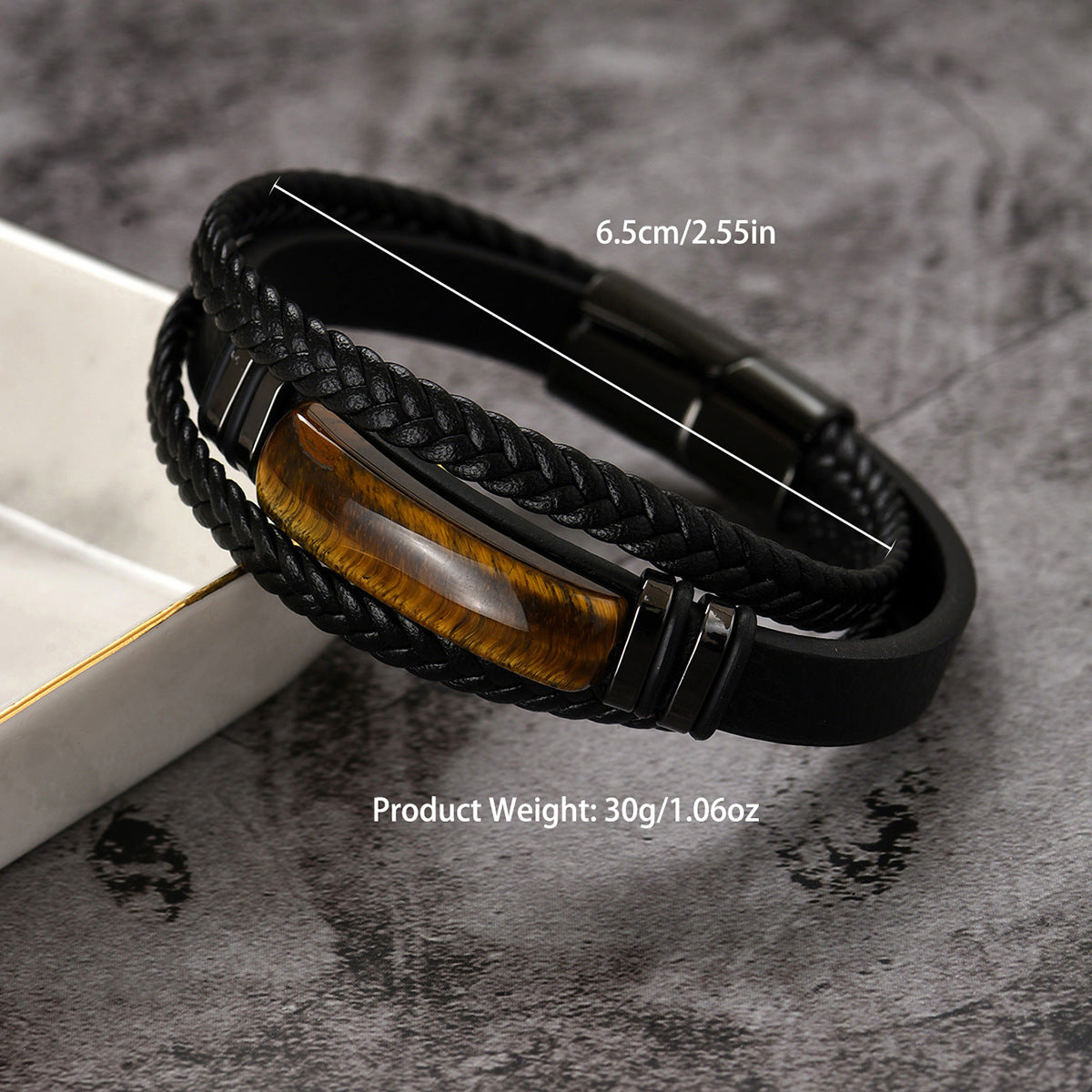 Men's Woven Leather Tigereye Obsidian Stitching Simple Bracelets