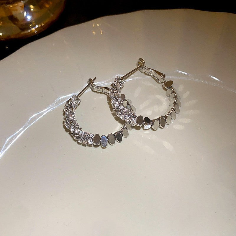 Sier Needle Vintage Golden Geometric Circle Minority Earrings