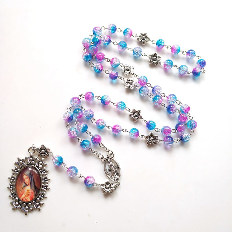 Women's Rainbow Floral Vintage Seven Bead Glass Alloy Necklaces