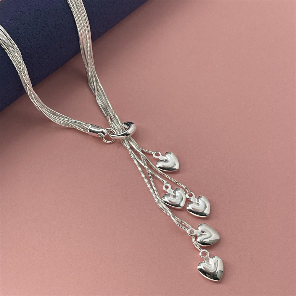 Plated Five Heart Tai Snake Bone Korean Necklace