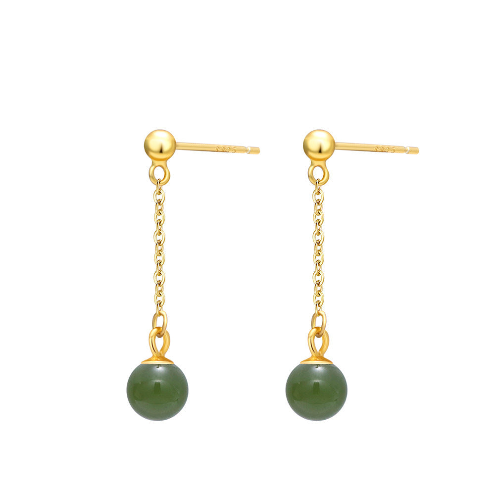 Glossy Round Beads O-shaped Chain Tassel Small Exquisite Sweet Fresh Earrings