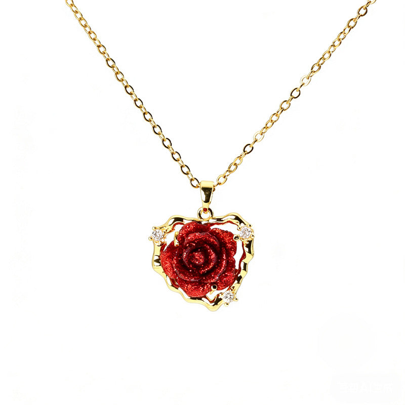 Rose Full Diamond Light Luxury Temperament Gorgeous Necklace