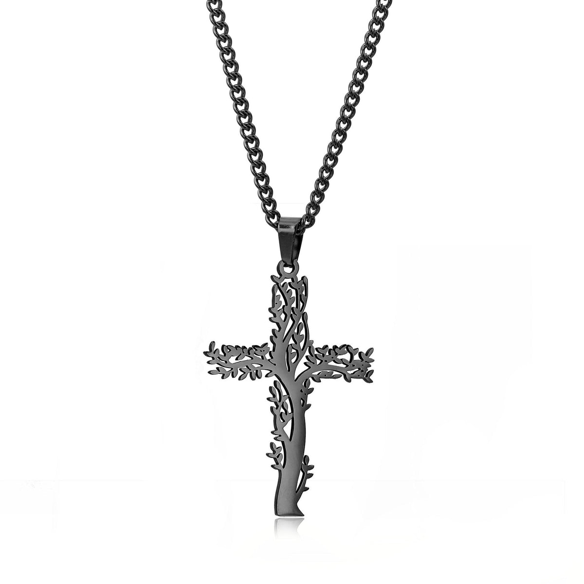 Men's Titanium Steel Lucky Tree Cross Personalized Hip Hop Fashion Necklaces