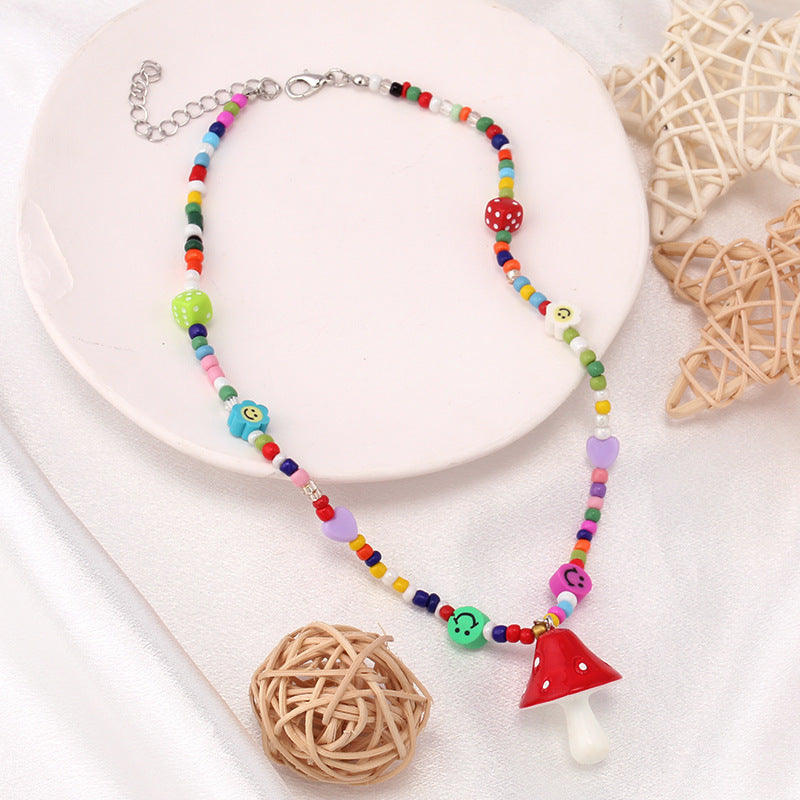Rainbow Cartoon Polymer Clay Monster Niche Hip Necklace