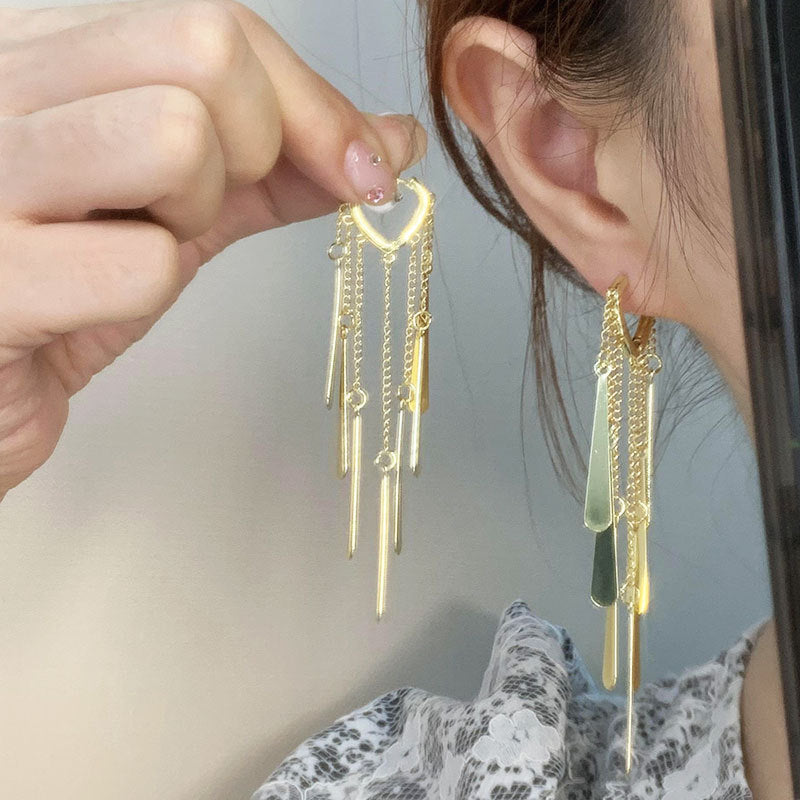 Tassel High-grade Sier Needle Metal Light Luxury Pearl Rings