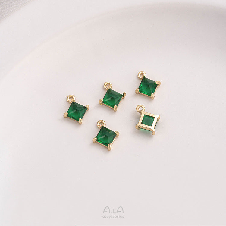 Color Retaining Gilded Inlaid Square Zirconium Pendants