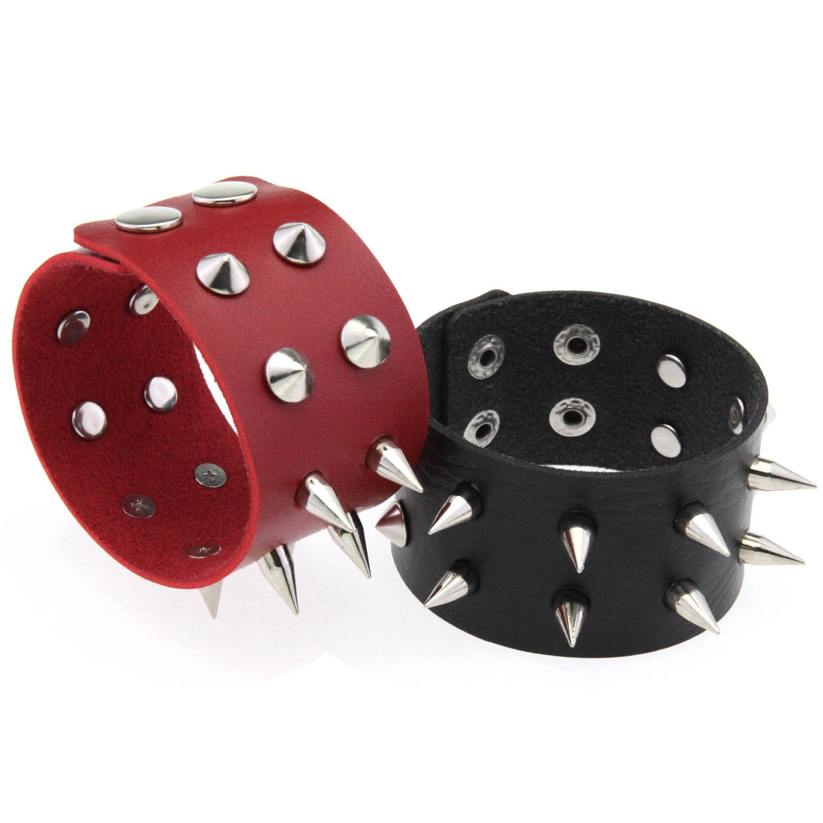 Punk Double Row Alloy Spike Couple Leather Rock Stainless Bracelet