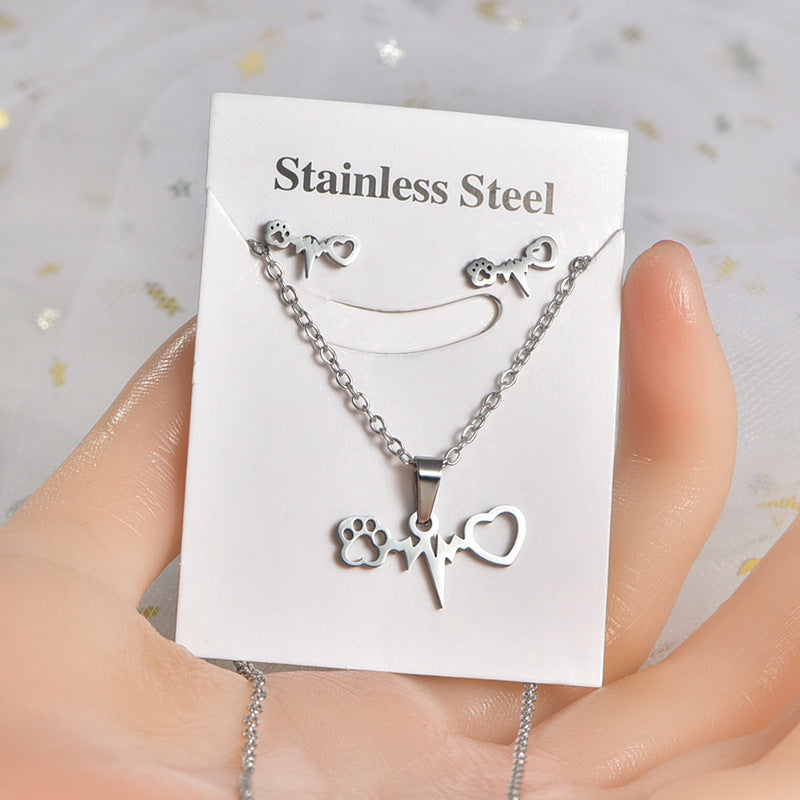 Stainless Steel Trendy Retro Natural Color Jewelry Set