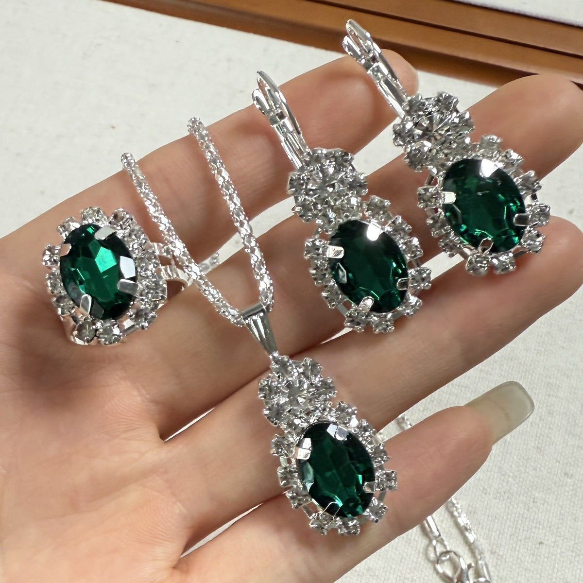 New Water Drop Heart-shaped Three-piece Jeweled Earrings