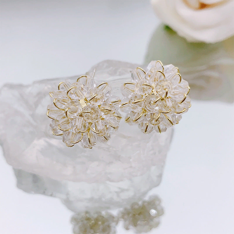 Women's Fresh Personality Crystal Ball For Fashion High Sense Temperament Sier Earrings