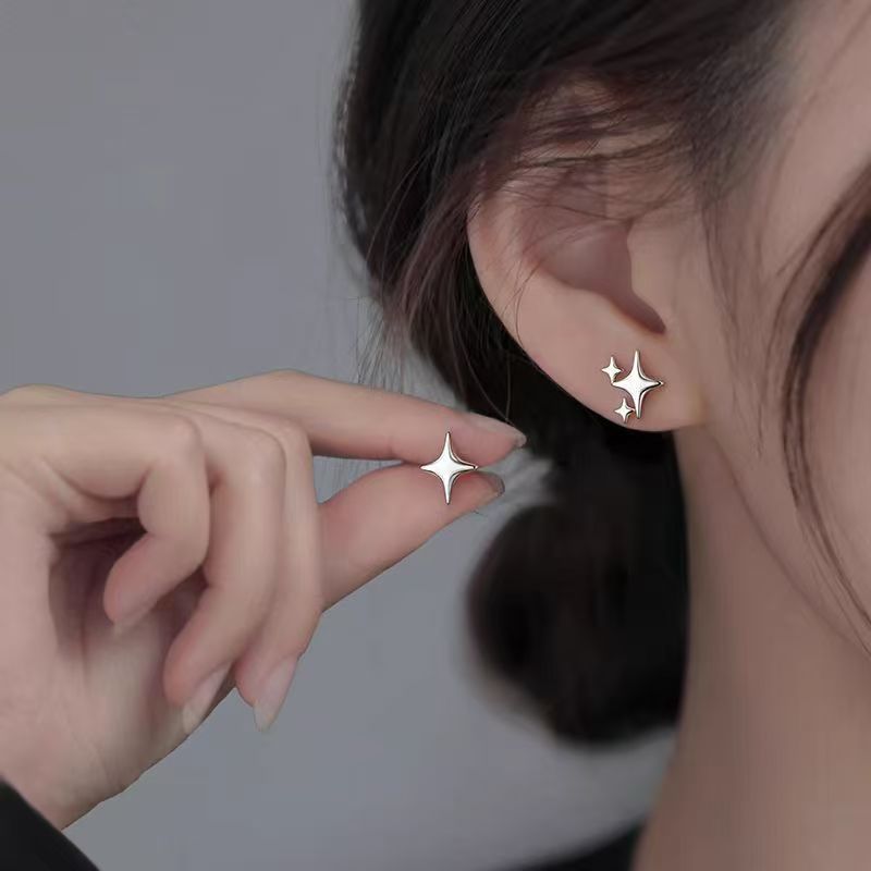 High-grade Bow Small Sier-plated Geometric Korean Earrings