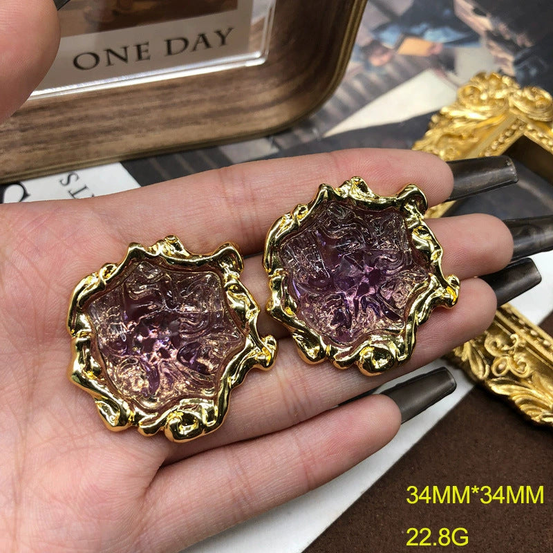 Women's Irregular Lava Real Gold-plated Copper Chain Ear Clip Fashion Suit Necklaces