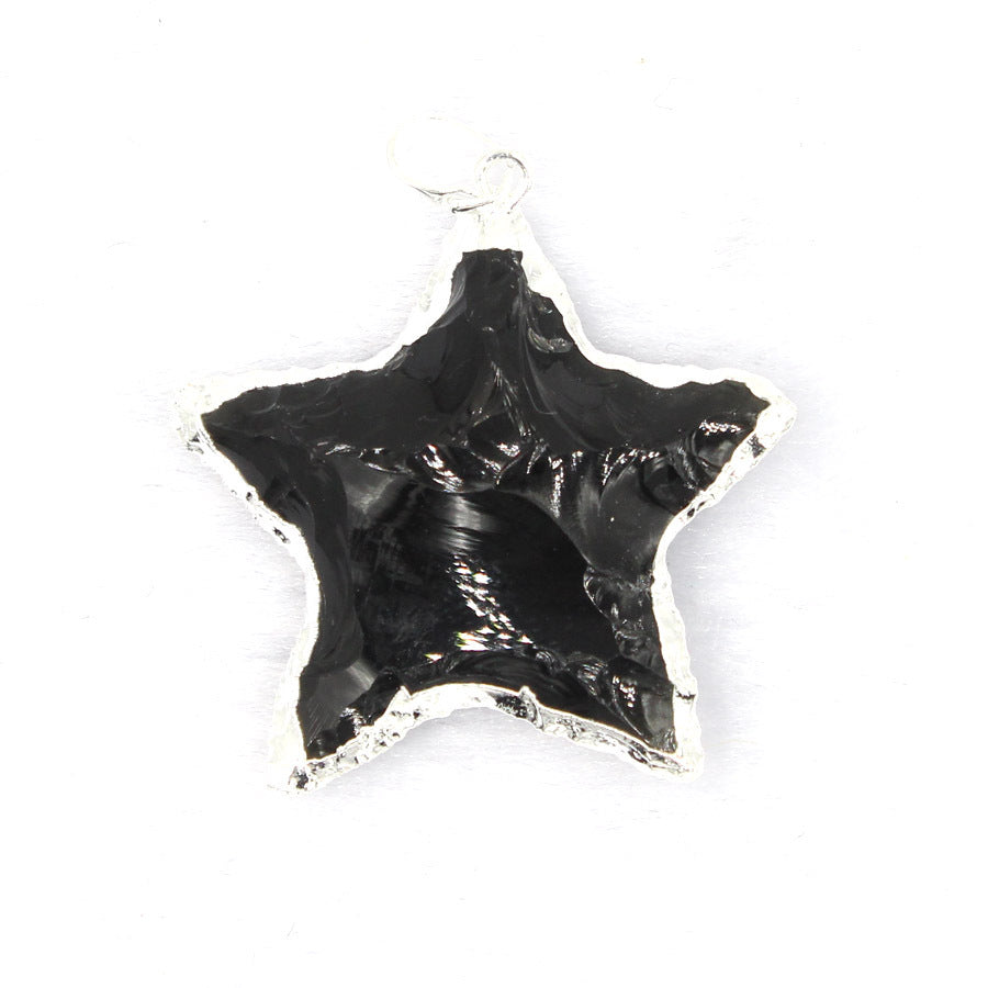 Star Moon Faceted White Crystal Obsidian Pendant