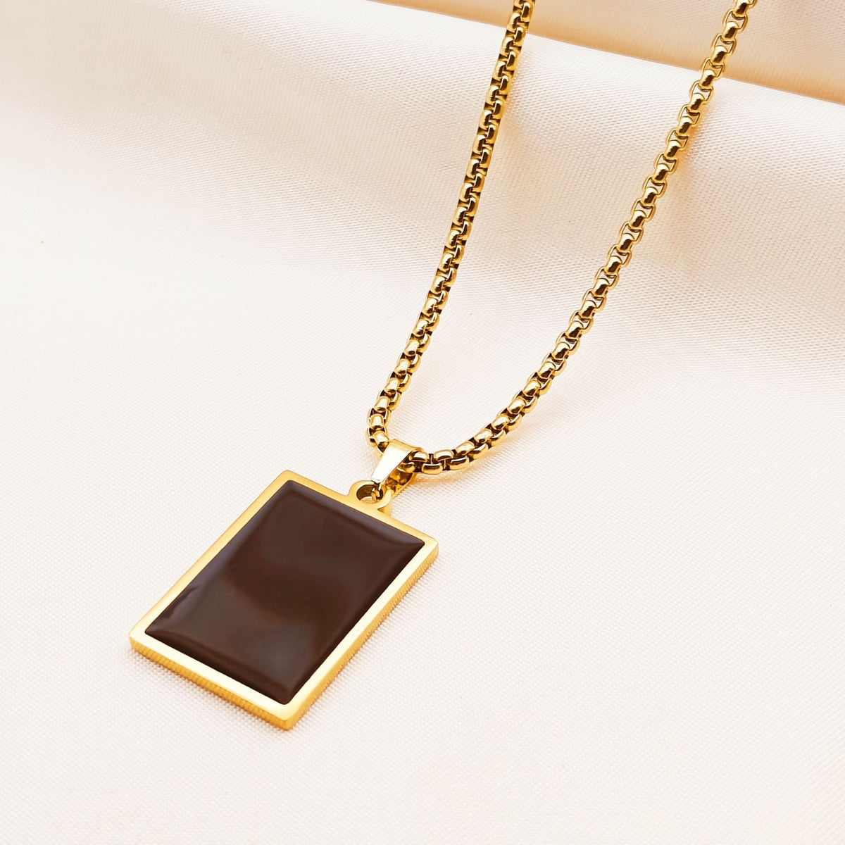 Men's Geometric Black Oil Dripping Strip Long Sweater Chain Titanium Necklace