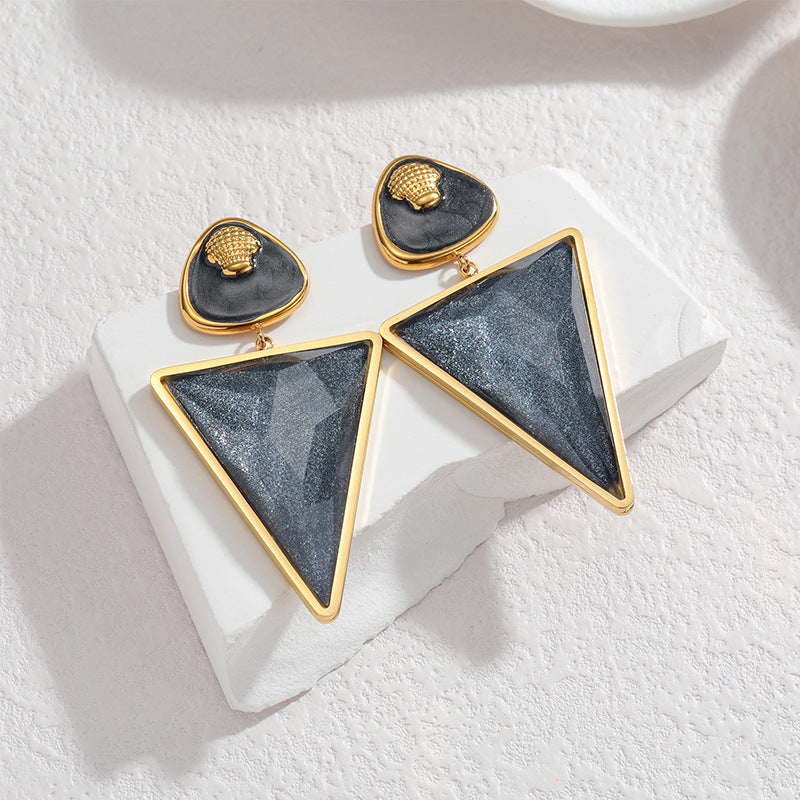 Women's Steel Gold Geometric Triangle Light Luxury High-grade Earrings
