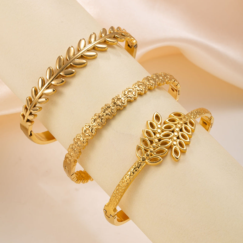 Titanium Steel Fashion Gold-plated Open Wheat Stainless Bracelets