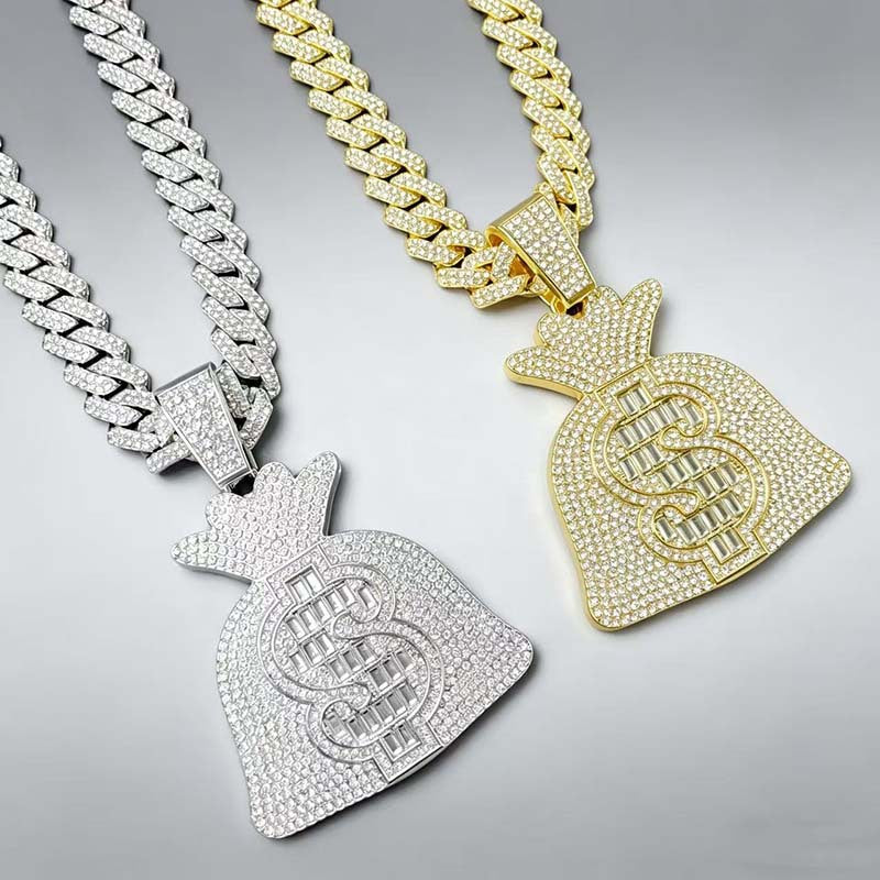 Alloy Personality Rock Candy Diamond Beauty Gold Coin Money Pendant