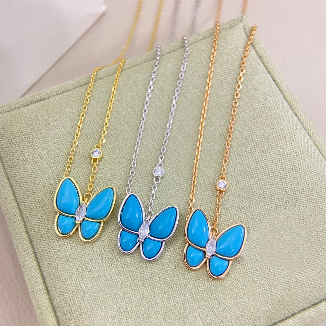 Natural Fritillary Butterfly Light Luxury Simplicity Fairy Full Rhinestone Necklace