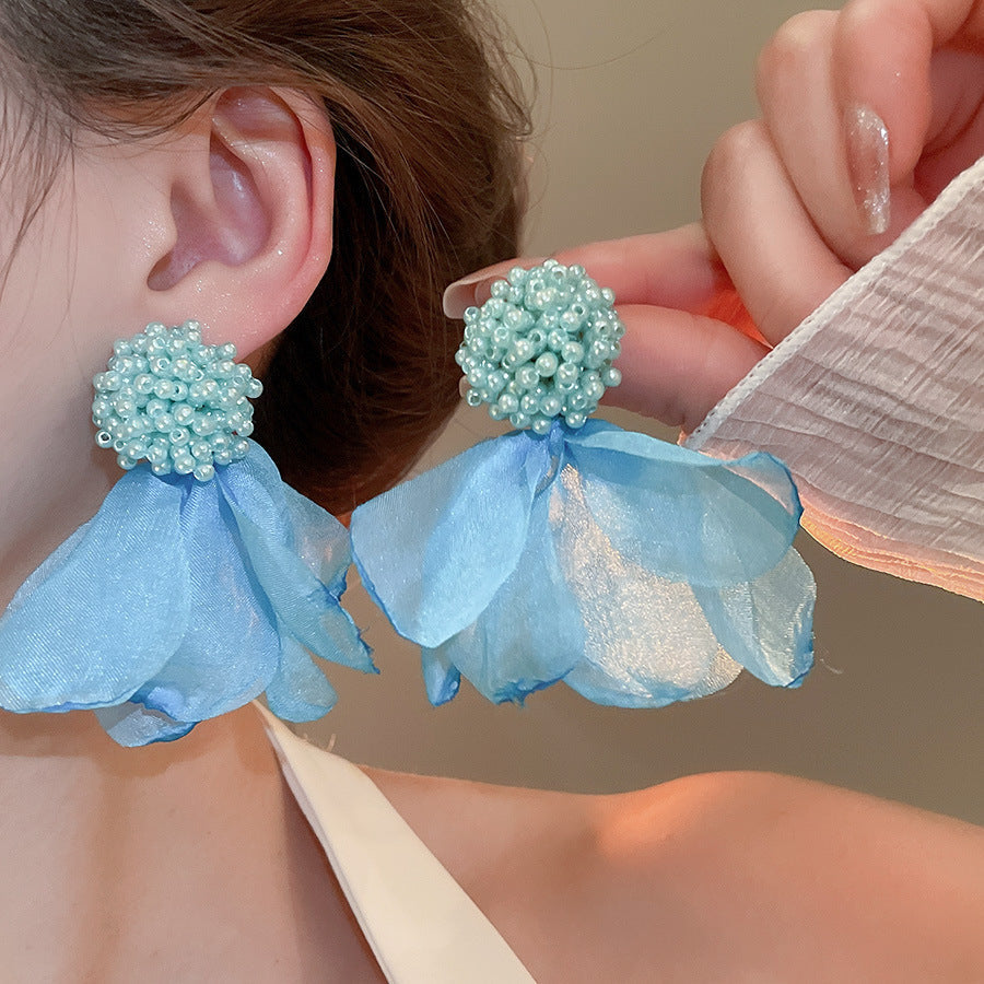 Summer Super Fairy Vacation Style Blue Flower Tassel Fashion Elegant Rings