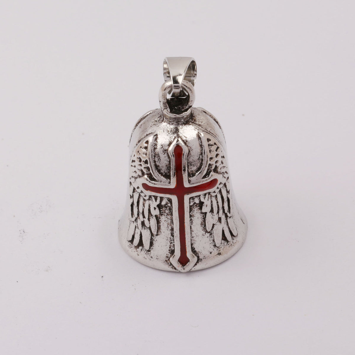 Dripping Cross Retro Punk Angel Wings Motorcycle Lucky Bell Key Necklace