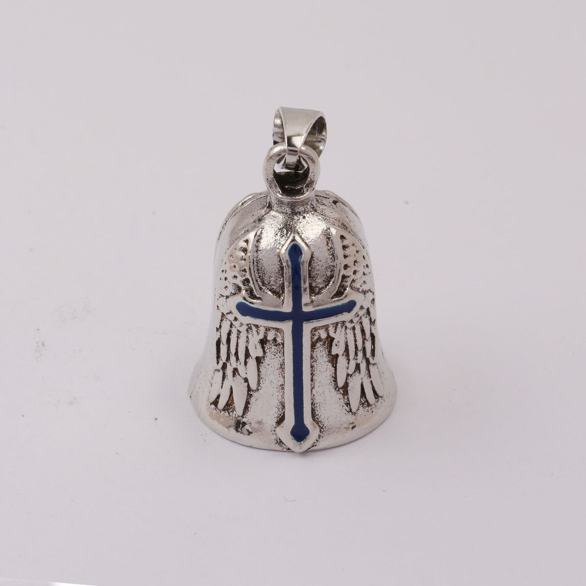 Dripping Cross Retro Punk Angel Wings Motorcycle Lucky Bell Key Necklace