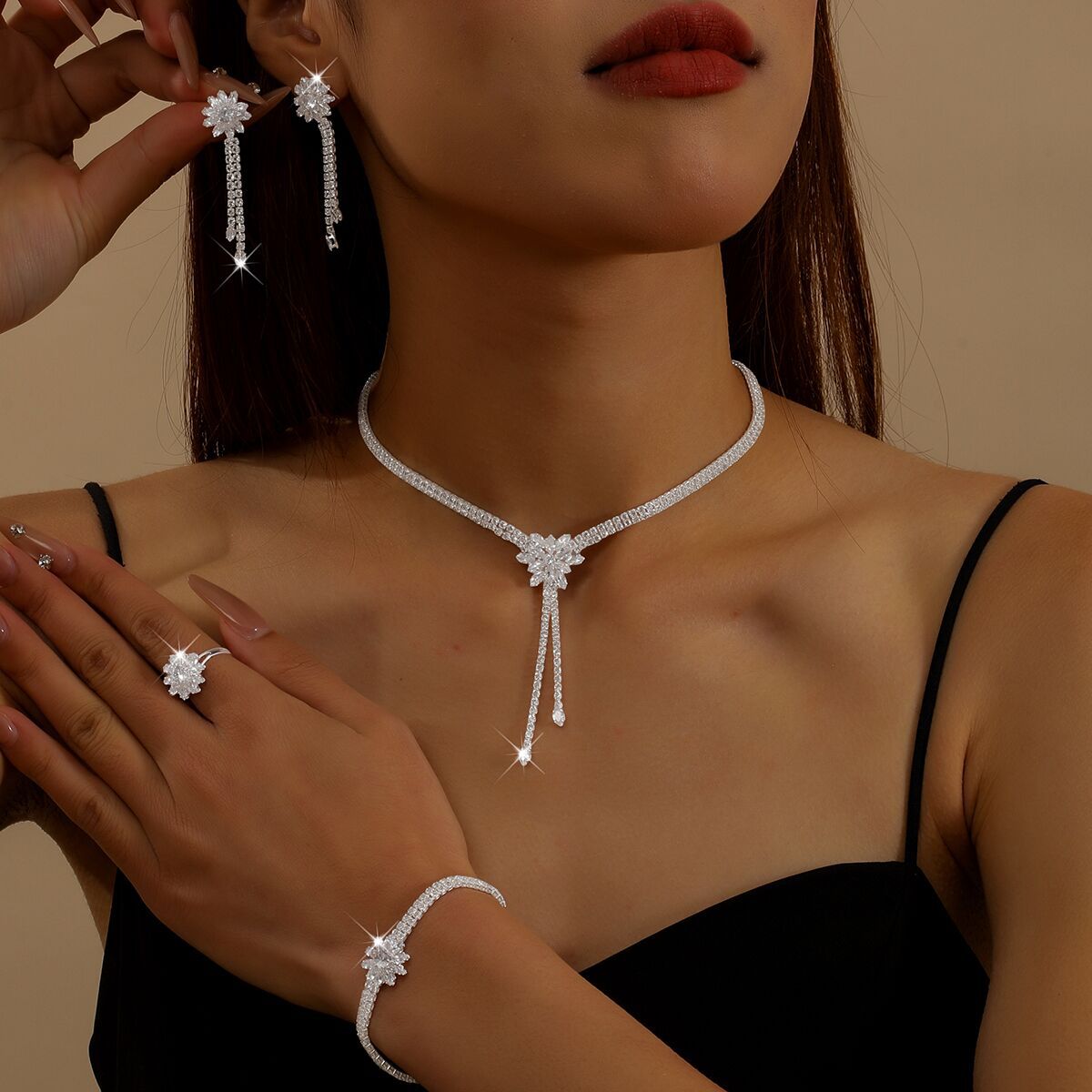 Women's Snowflake Tassel High Sense Wedding Light Jewelry Set