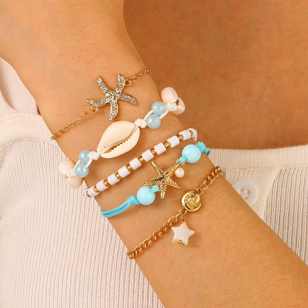 Summer Ocean Style Cartoon Shell Female Bohemian Woven Turtle Jewelry Set