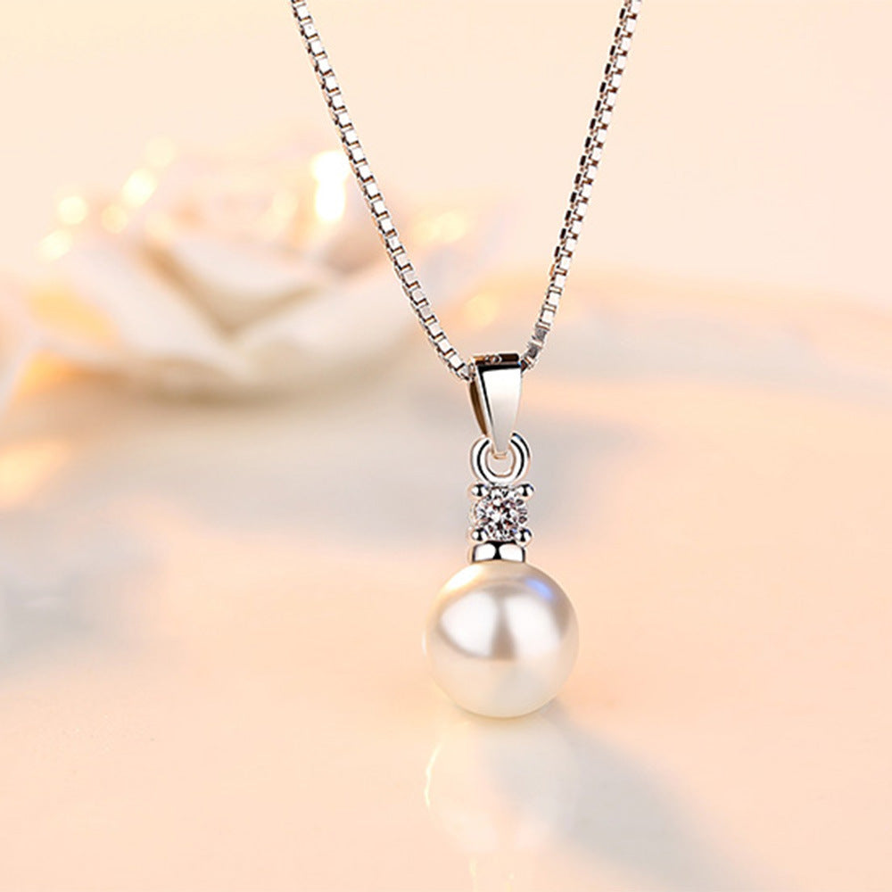 Personality White Diamond Zircon Freshwater Pearl Female Simplicity Cuteness Sier Necklaces