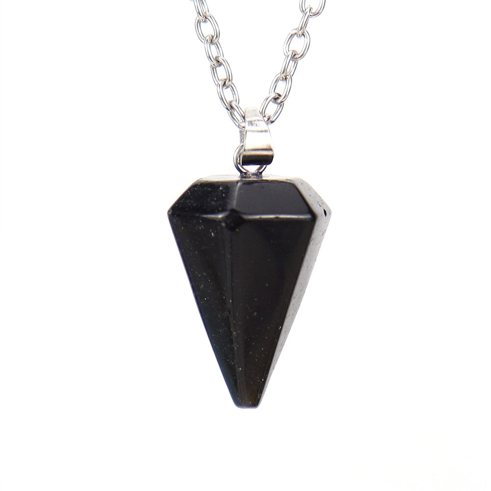 Stone Crystal Faceted Tapered Hexagon Prism Bullet Necklaces