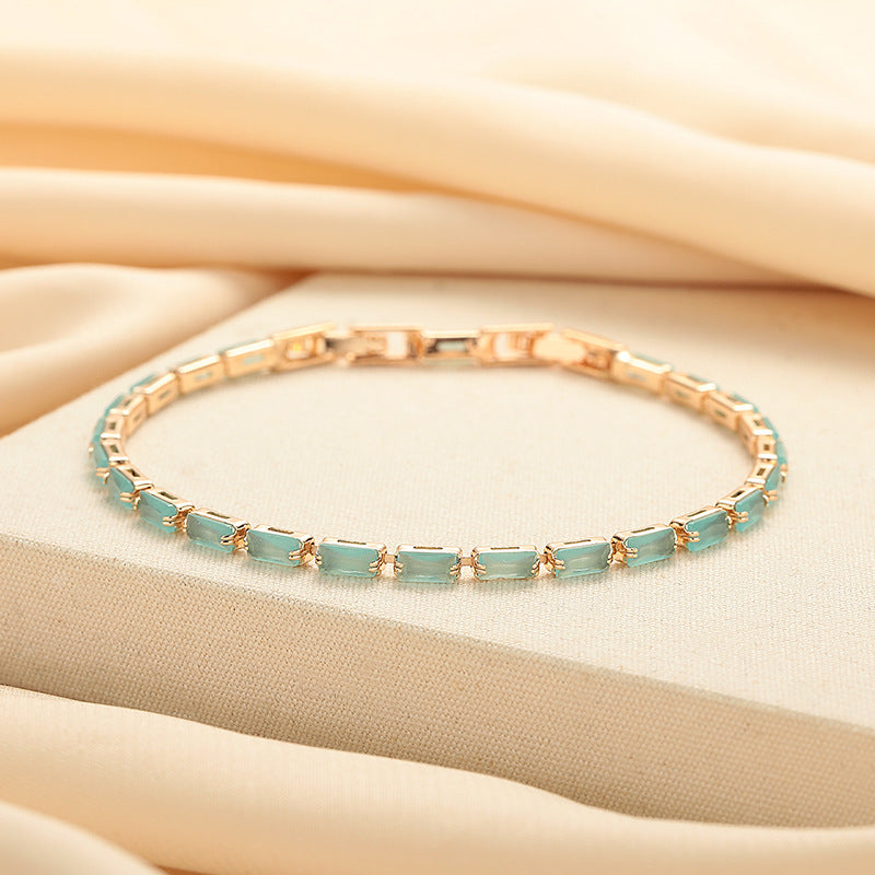 Light Luxury Blue Square Diamond Versatile Personality Handmade Crystal Bracelet