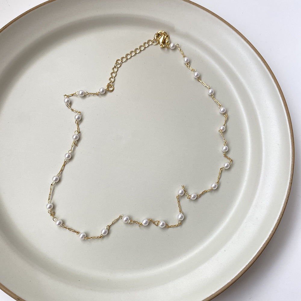 Sweet Temperament Pearl Korean Fashionmonger Ethereal Clavicle Chain Necklace