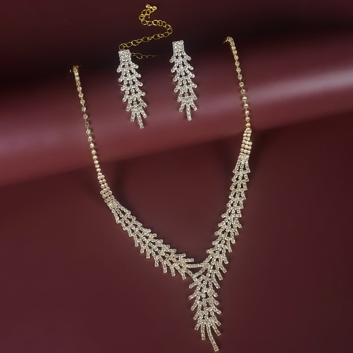 Women's Rhinestone Feather Suit Fashion Wedding Jewelry Set