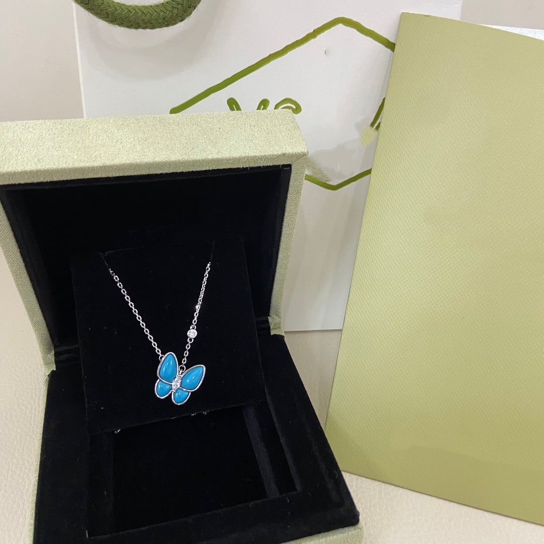 Natural Fritillary Butterfly Light Luxury Simplicity Fairy Full Rhinestone Necklace