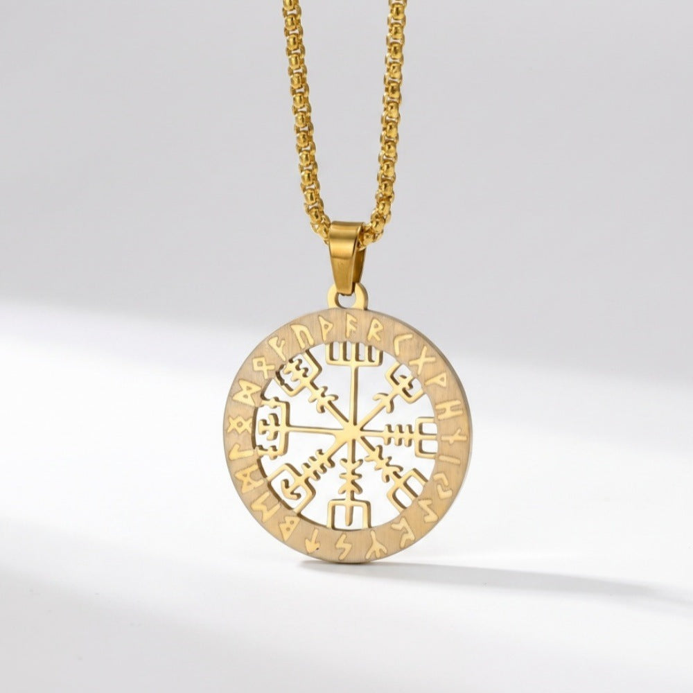 Nordic Viking Logo Compass Stainless Steel Long Pendant