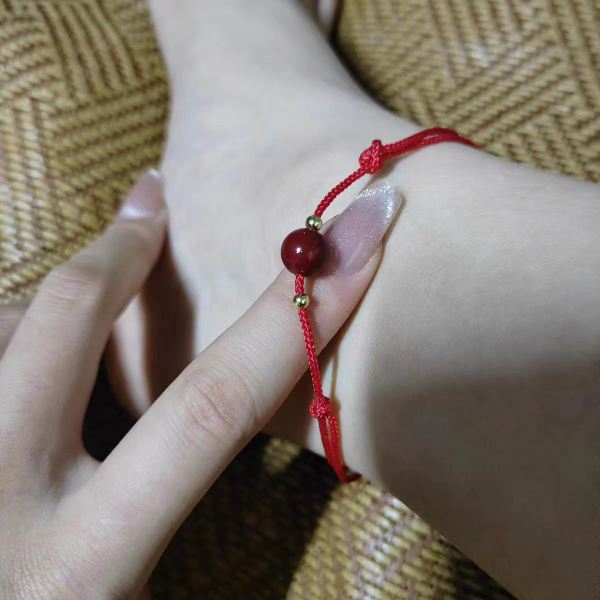Cinnabar Round Beads Red Rope Female Life Safety Carrying Strap Anklets
