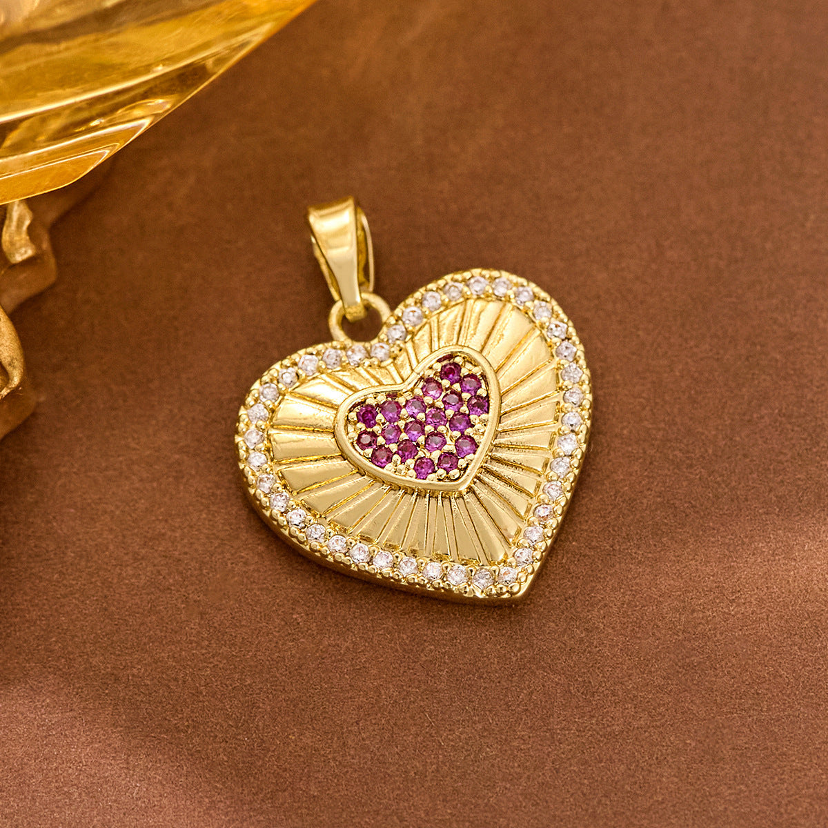 Fashion Colored Loving Heart Cute Gold Color Brass Pendant