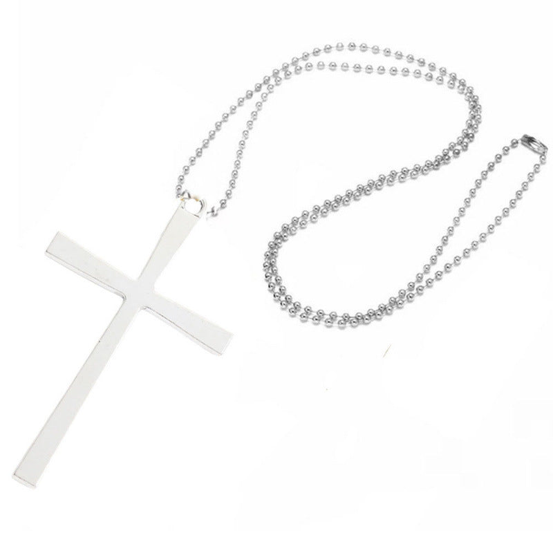 Retro Handmade Double Alloy Wood Cross Boys Long Sweater Chain Pendants