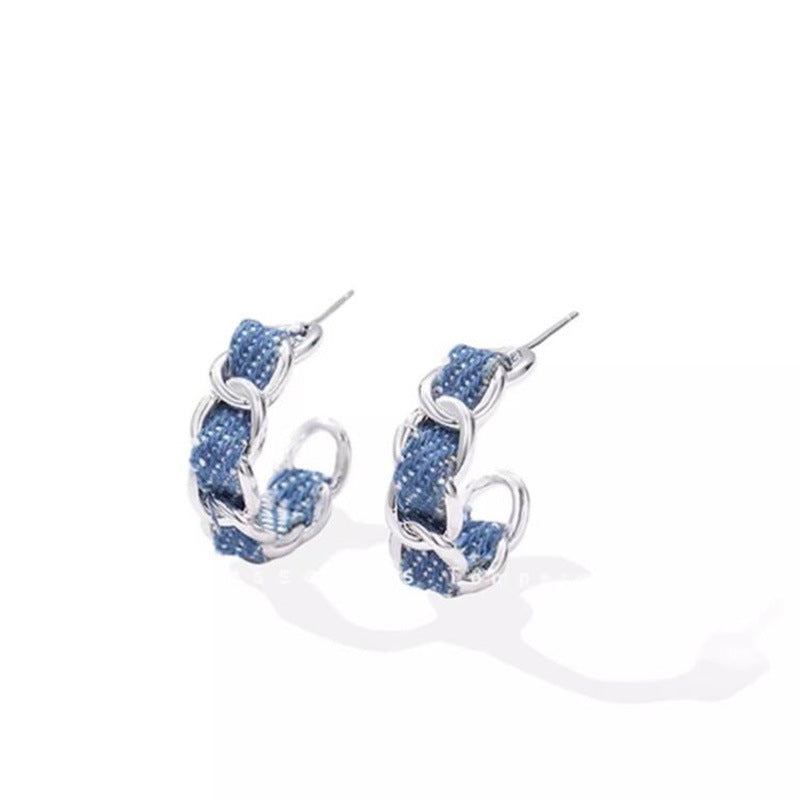 Design Blue Denim Shaped Ear Clip Cold Stud Earrings