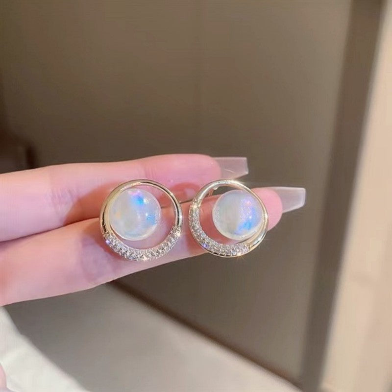 Zircon Circle Mermaid Pearl Sier Elegant High-grade Earrings