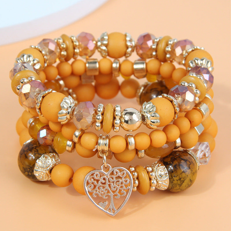 Women's Retro Ethnic Style Elastic Crystal Heart Bracelet