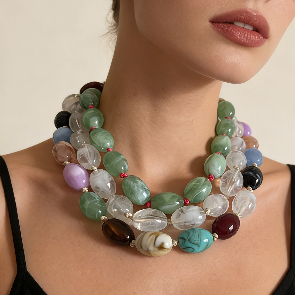 Women's Personalized Trendy High Profile Fashion Casual Optional Beaded Knotted Necklace