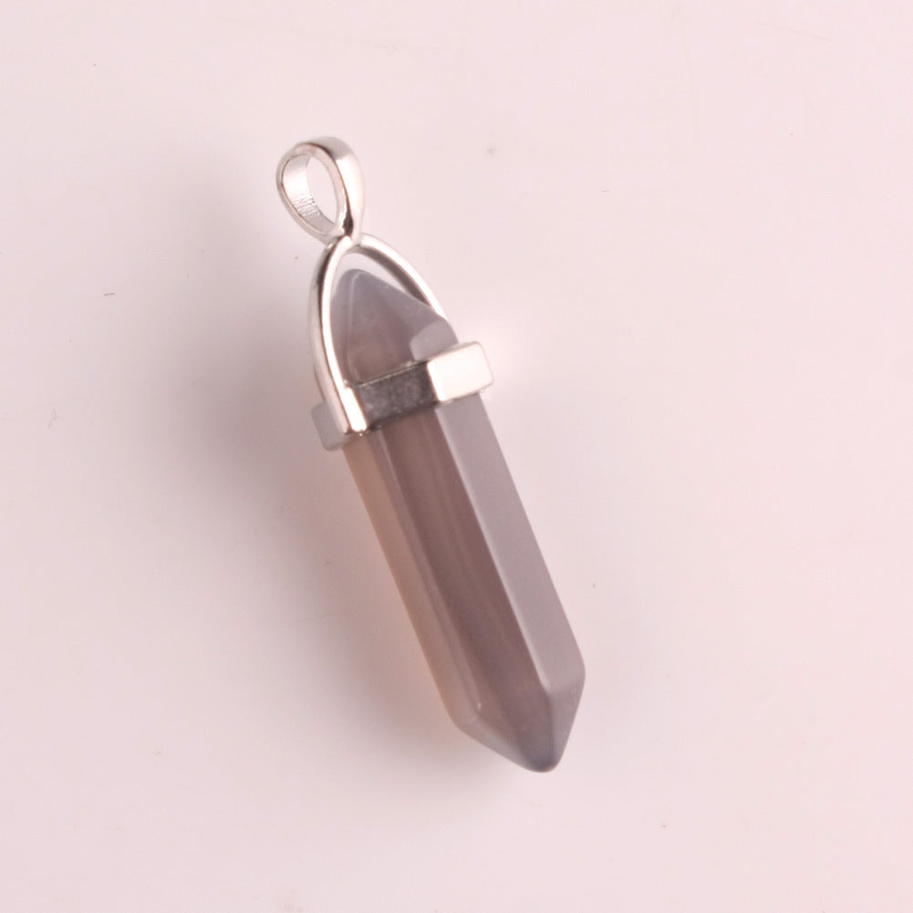 Stone Crystal Agate Bullet Hexagon Prism Pendant
