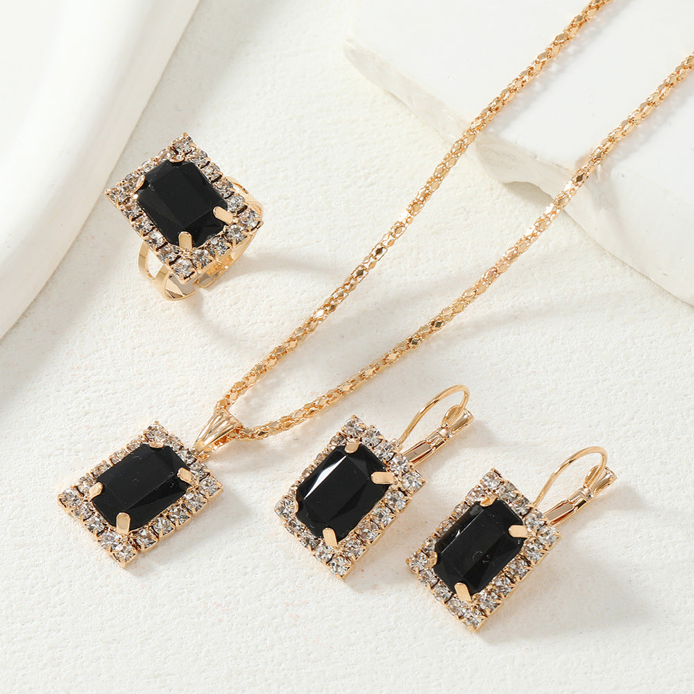 New Water Drop Heart-shaped Three-piece Jeweled Earrings