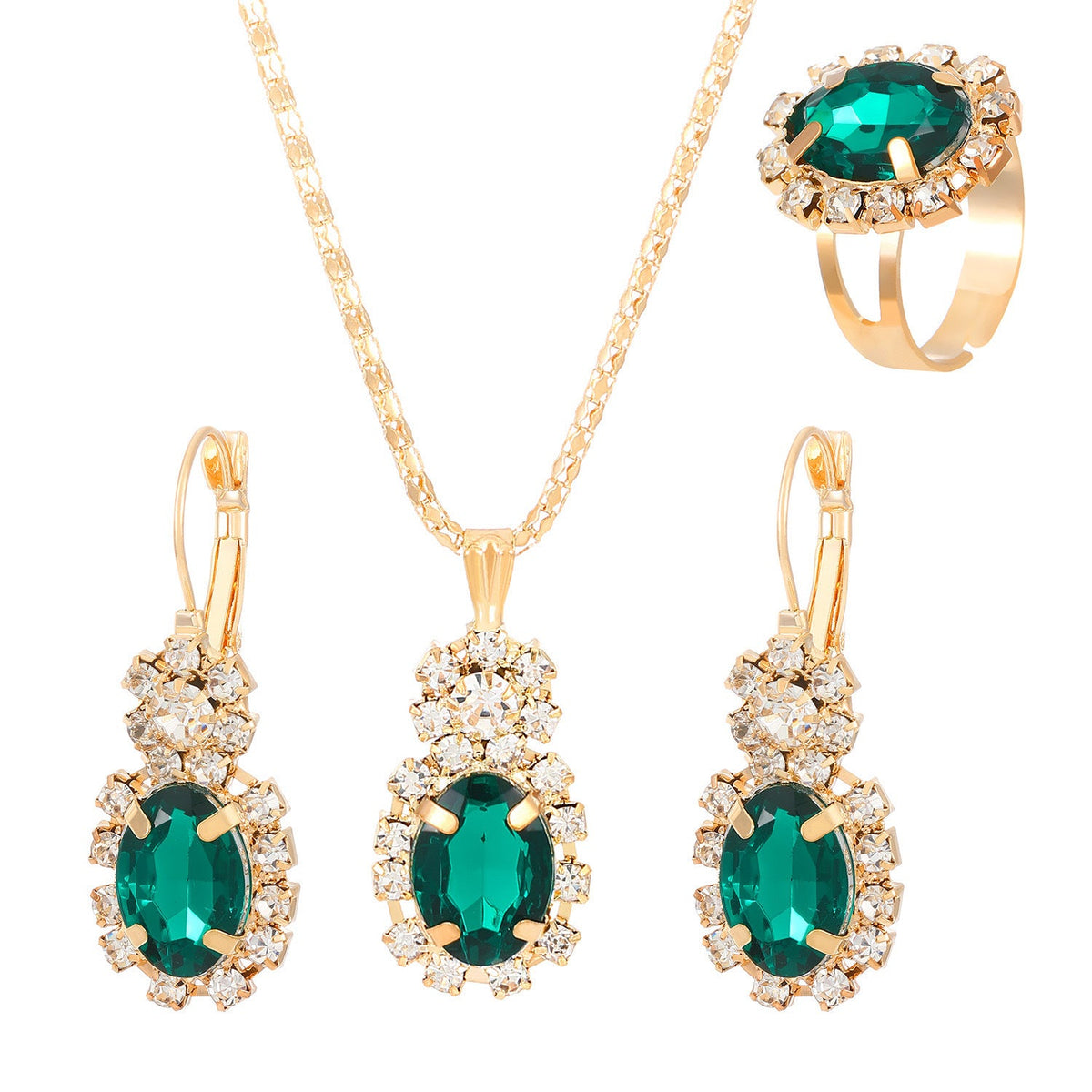 New Water Drop Heart-shaped Three-piece Jeweled Earrings