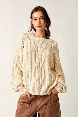 Free People Frankie Cable Sweater in Ivory