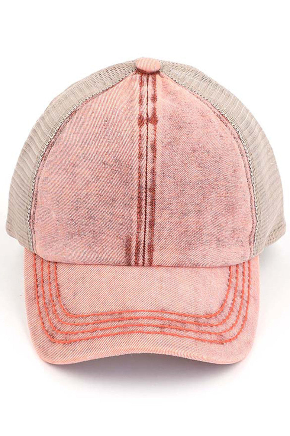 C.C STONEWASHED DENIM CRISS CROSS PONYCAP