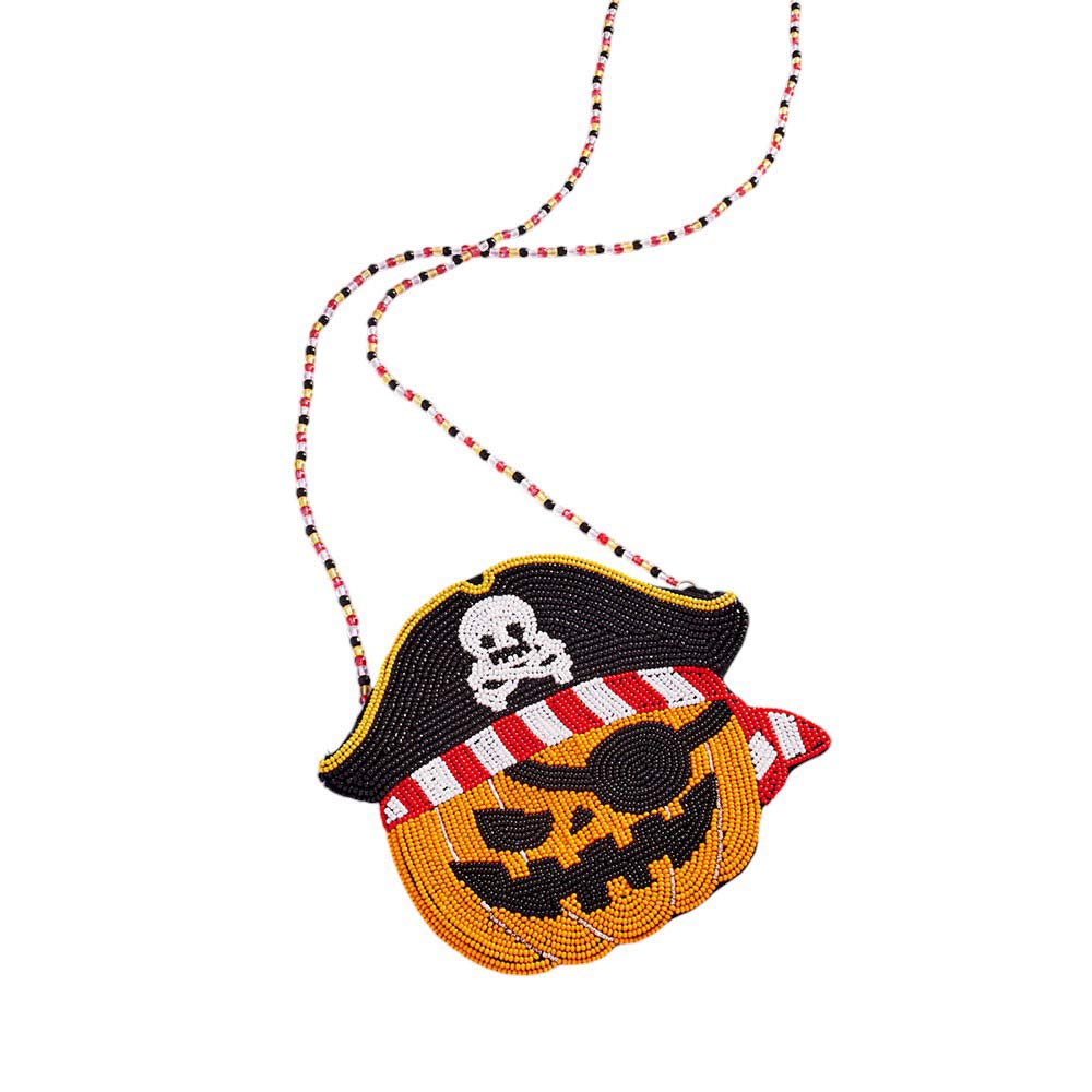 Halloween Pirate Pumpkin Beaded Mini Crossbody Bag