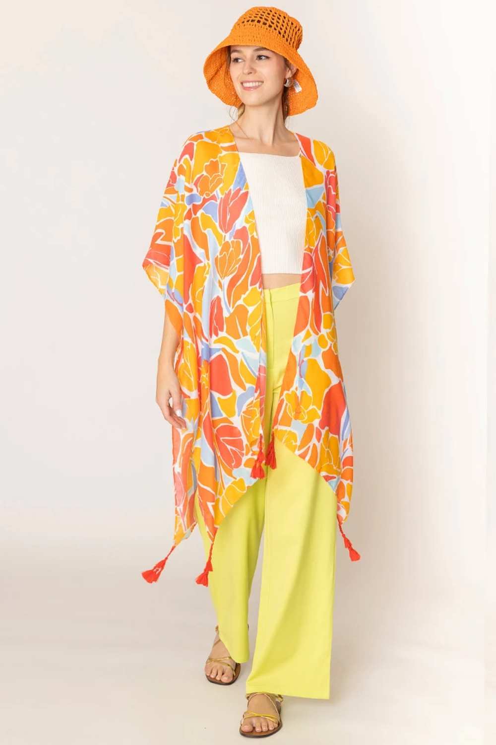 Gorgeous Floral Print Tassel Kimono