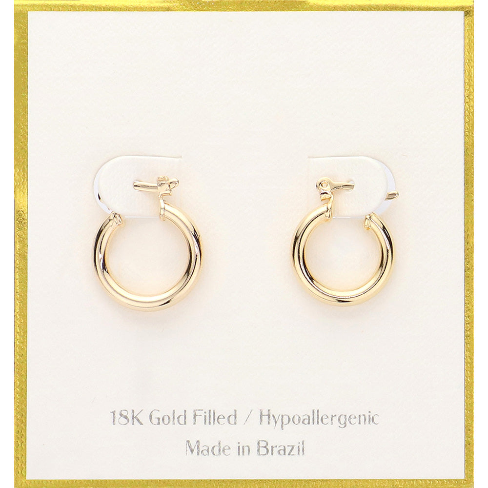 18K Gold Filled Hypoallergenic Mini Hoop Pin Catch Earrings